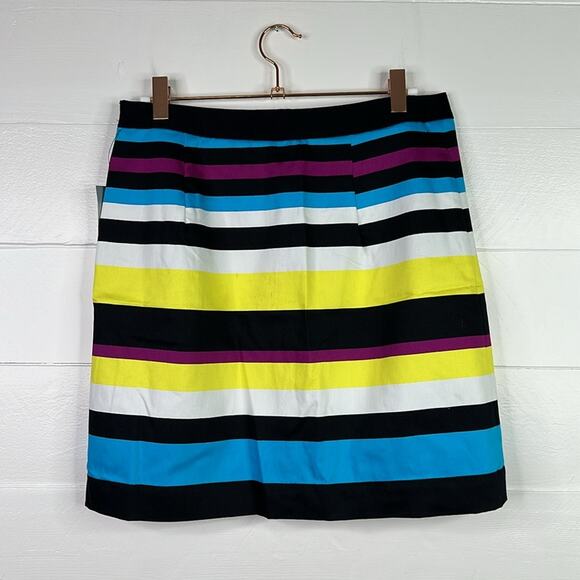 WORTHINGTON Purple Blue Yellow Striped Multi Color Side Zipper Mini Skirt Size 4 - Picture 2 of 11
